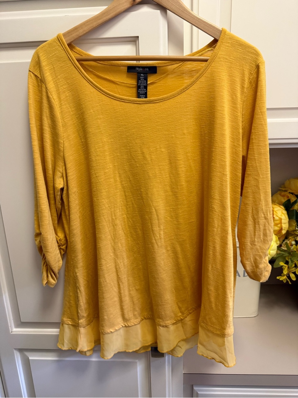 Style & Co. Mustard Yellow Scoop Neck Long Sleeve Top
